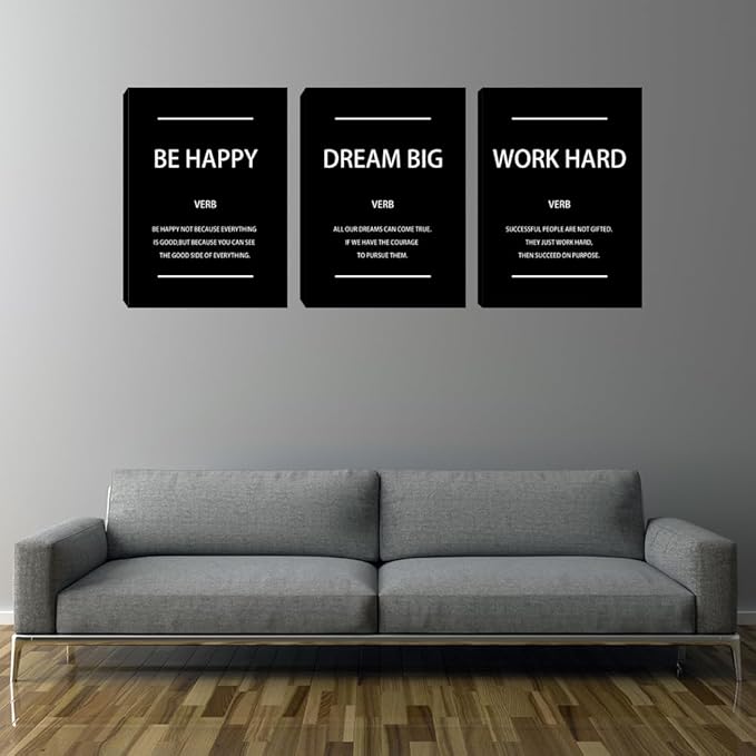 Motivational Wall Art Office Wall Decor Inspirational Canvas Painting Work Hard Positive Quote Picture Poster Prints for Office Dorm Bedroom Living Room Men Inspiring Artwork 12"x16"x3