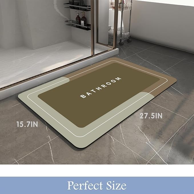 Bath Mat, Quick-Drying Non-Slip Thin Bathroom mat Super Absorbent Bath mats Rug-Bath Mats for Bathroom Floor Bathtub Vanity-Bathmat Bath Rug Easy Care Khaki 27.5" x15.7"