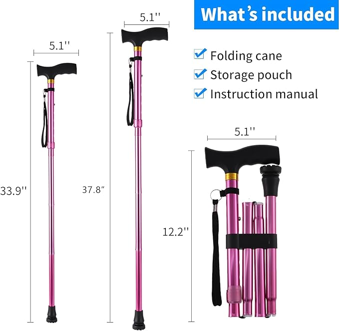 Walking Cane LIXIANG Cane for Man/Woman | Mobility & Daily Living Aids | 5-Level Height Adjustable Walking Stick | Comfortable Plastic T-Handle Portable Walking Stick Folding Cane