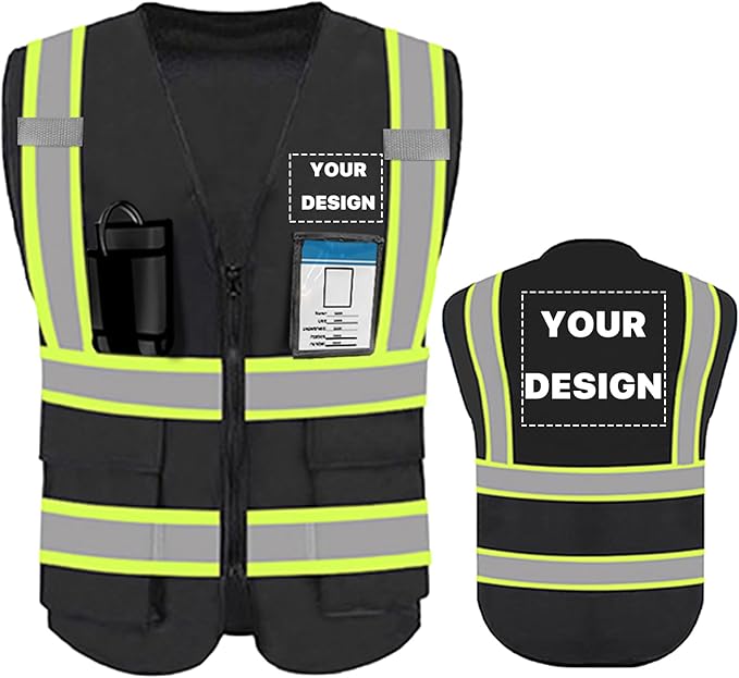 YOWESHOP High Visibility Reflective Safety Vest with Pockets Custom Your Logo Safety Workwear