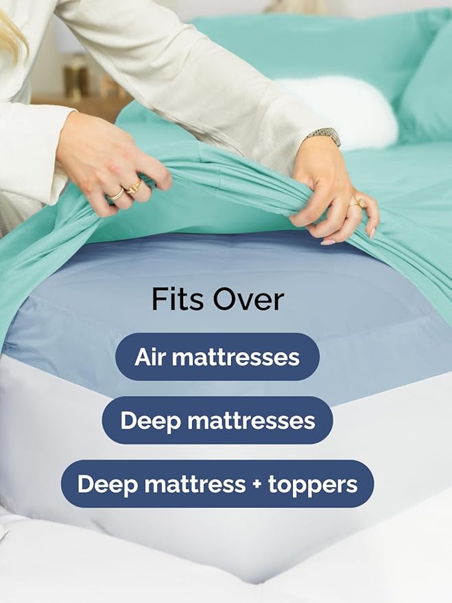 Extra Deep Split King Sheet Set - 7 Piece Breathable and Cooling Sheets - Hotel Luxury Bed Sheets Set - Easy Fit - Soft, Wrinkle Free and Comfy Sheets Set - Spa Blue Sheet Set with Extra Deep Pockets