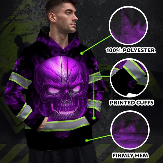 Matedecor Skull US Flag Reflective High Visibility Hoodie For Men Construction Hi Vis Safety Workwear Custom Name