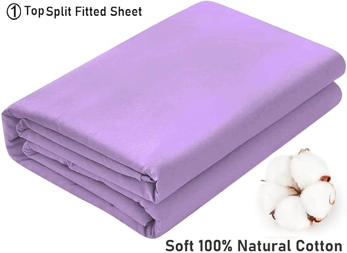 Top Split Queen Fitted Sheet Only for Adjustable beds, Split Down 32 inches from The Top, 600 Thread Count 100% Cotton Half Split Flex Head Fitted Sheet for Sleep Number Beds, Lavender