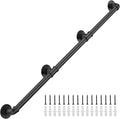 9FT Industrial Stair Railing Wall Mount Staircase Handrail φ1.3 Pipe Hand Rail for Steps Grab Bar Foot Rail Vintage Pipe Railing Black Deck Handrail for Outdoor Indoor Stairs Porch