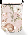 Cute Bunny Floral Laundry Basket Hamper for Boys Girls Kids Adults, Foldable Waterproof Oxford Clothes Storage Bin, Rabbit Organizer for Bedroom Bathroom Room Decor 19.7"x15.8"