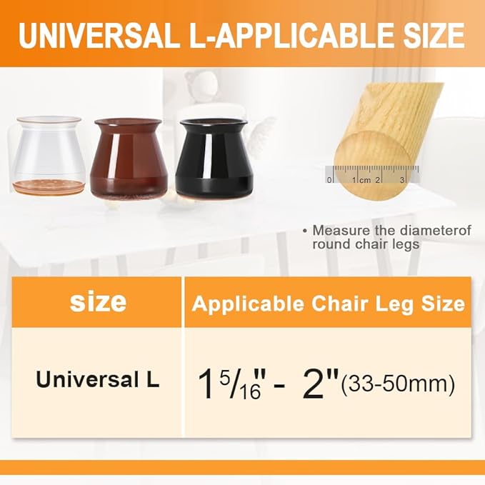 32 Pcs Chair Leg Floor Protectors for Hardwood Floors Silicone Covers to Protect Wood Tile Floors Felt Bottom Furniture Leg Caps Anti-Scratch Reduce Noise (Fit:1.3"-2")