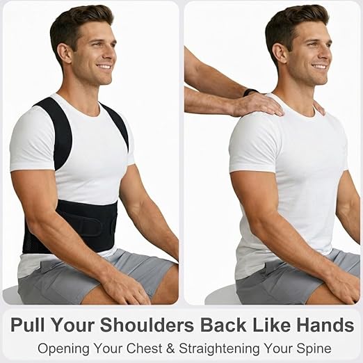 Full Back Posture Corrector for Men & Women – Pull-Back System Posture Brace – Wide Soft Straps, Breathable Mesh, Adjustable Support for Slouching, Rounded Shoulders & Upper Spine Pain Relief
