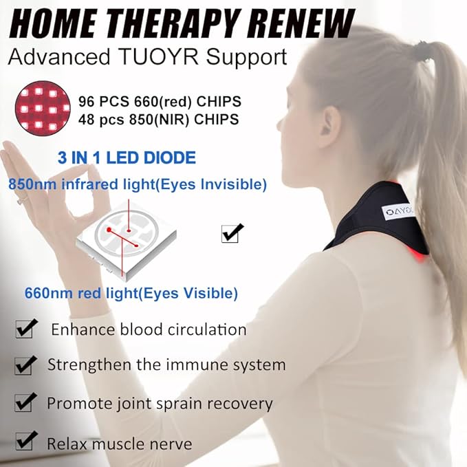 Infrared &Red Light Therapy Devices: Pain Relief 850NM LED Neck Pain Fatigue Light Therapy Warp Pad Home Use FDA Cleared Device