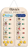 Wooden Chore Chart for Kids Visual Schedule, Routine Chart for Kids, Morning Bedtime Routine Chart for Toddlers Ages 2-4, Daily Kids Schedule Board for Home (19)