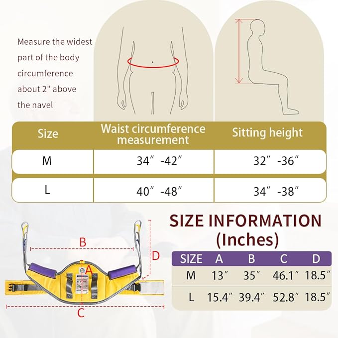 Sit to Stand Lift Patient Aid Padded Sling and Stand Assist with Back Support,Patient Lift Sling Works with Most Mobility Aids & Equipment (Large-Yellow)
