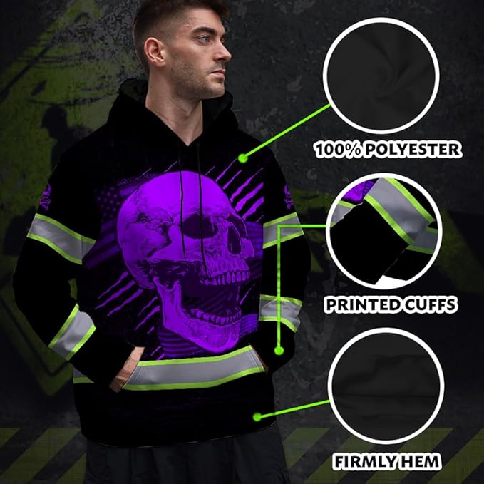 Matedecor Skull US Flag Reflective High Visibility Hoodie For Men Construction Hi Vis Safety Workwear Custom Name