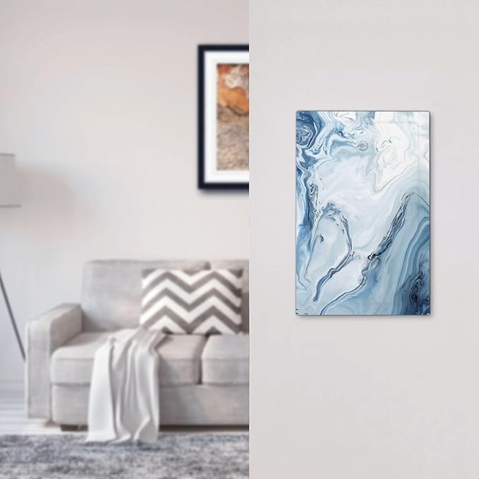 Light Blue Marble Texture Abstract Print Light Switch Cover Plate 1 Gang No Device Blank Electrical Wall Plates Faceplate Decorative Switch Plate Covers for Bathroom Kitchen Home Decor