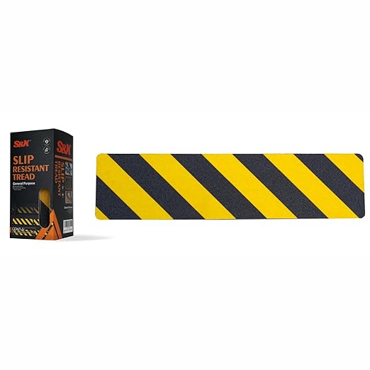 S&X S680 Anti Slip Stair Treads 6" x 24", 5-Pack Pre-Cut Black/Yellow Caution Non Slip Safety Tape Strips for Outdoor Stair Treads, Wooden Steps & Exterior Grips