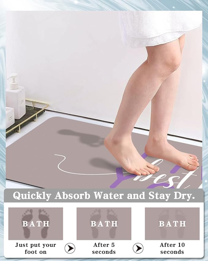 Bath Mat, Bathroom Mat Rugs Super Absorbent Shower Mats Non Slip Quick Dry Thin Rubber Mats for Bathroom Floor Fit Under Door, Shower Rug for Bathtub, Shower, Beige