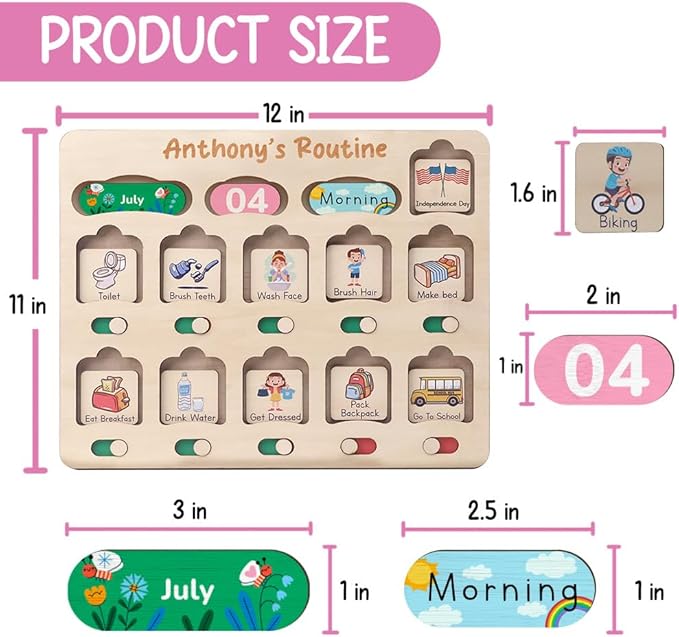 Wooden Chore Chart for Kids Visual Schedule, Routine Chart for Kids, Morning Bedtime Routine Chart for Toddlers Ages 2-4, Daily Kids Schedule Board for Home (03)