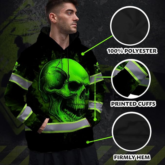 Matedecor Skull US Flag Reflective High Visibility Hoodie For Men Construction Hi Vis Safety Workwear Custom Name