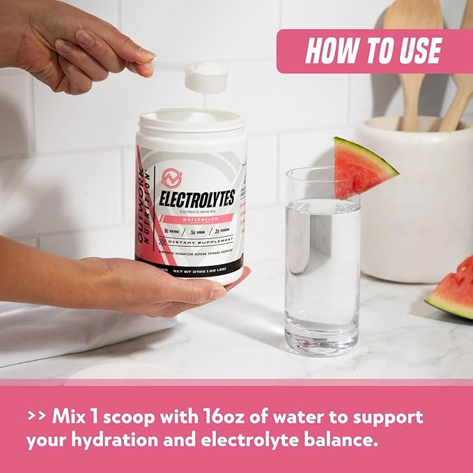 Outwork Nutrition Electrolytes Powder - Hydration Powder for Exercise Endurance & Muscle Cramp Relief - Instant Hydration, Electrolyte Drink Mix - Watermelon Flavor, 30 Serv