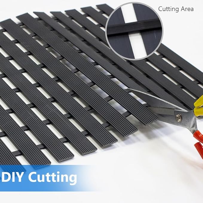 Bath Mat Non Slip Shower Mat Bathtub with Drain Holes and Heavy Duty Rubber No Suction Cups Sturdy Shower Stall Tub Mat for Bathroom, Shower Floor, Pool, SPA, (Black, 2FT X 49FT)
