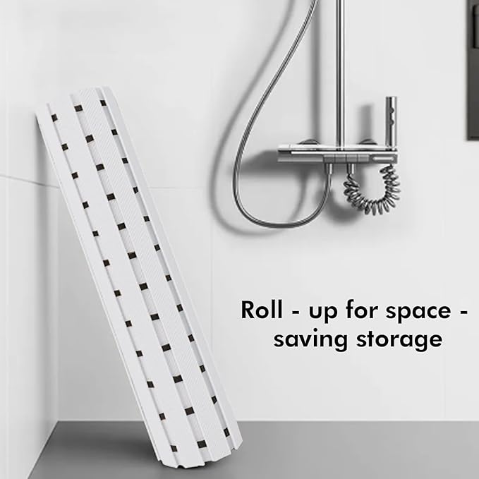 Non Slip Large Shower Mat(35.4"*23.6"),Non Suction Cups Shower Mats for Inside/Outside Shower, Heavy Duty Rubber Walk in Shower Mat for Elderly (White)