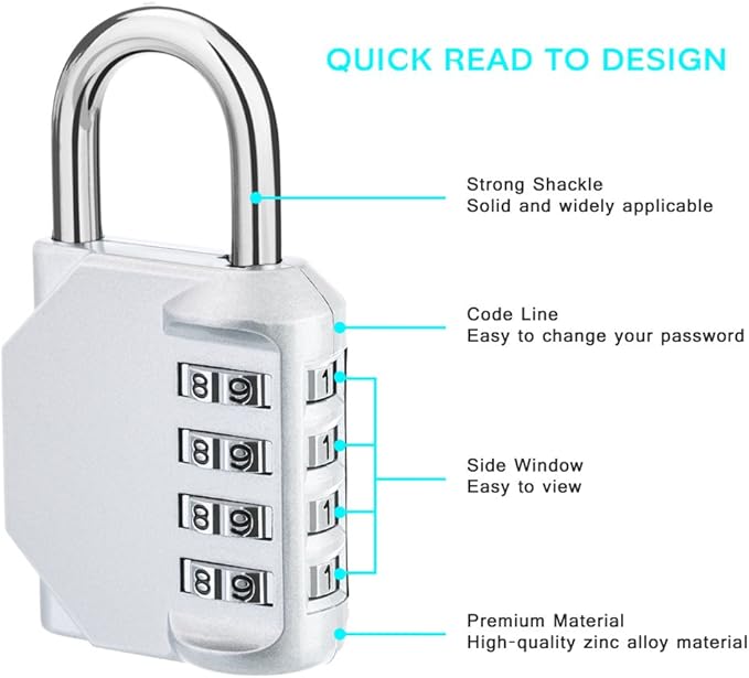 ZHEGE Combination Lock 2 Pack, 4 Digit Outdoor Padlock for School Gym Sports Locker, Fence, Toolbox, Case, Hasp Cabinet Storage (Silver, 2Pack)