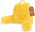 Sasttie Reading Pillow, Velvet Back Pillow for Bed Sitting Up, Adult Back-Rest Support Cushion with Arms for Sit Up on Couch, Sofa, and Floor, Dorm Essentials, Reading Accessories, Yellow