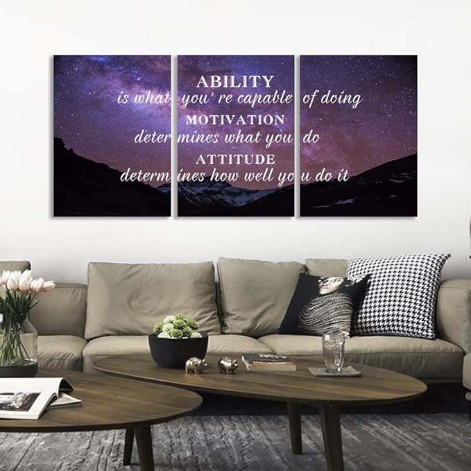 Unbruvo Motivational Wall Art Canvas Inspirational Wall Art Office Decor 3 Pieces Positive Quotes Landscape Painting Pictures Print Artwork Home Decor for Living Room Bedroom(72" Wx36 H)