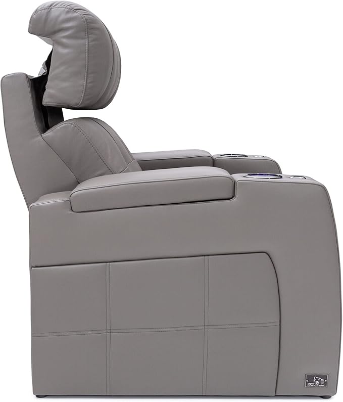 Seatcraft Kodiak Zero-Gravity CoolZero Italian Leather Home Theater Seating, Powered Headrest, Powered Lumbar, Powered Recline, Row of 2, Gray