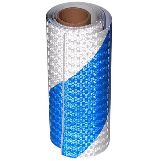 Reflective Tape Blue White 8 inch X 10 feet, Outdoor Waterproof High Visibility Hazard Conspicuity Safety Industrial Marking Tape