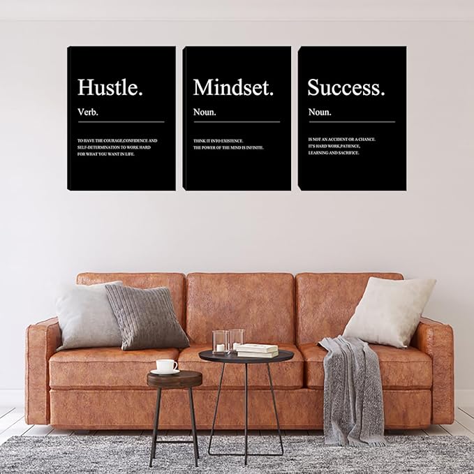 Unbruvo 3 Pieces Motivational Wall Decor-Inspirational Hustle Canvas Wall Art, Positive Affirmation Wall Decor for Living Room Bedroom Classroom Office(36”Wx16”H)