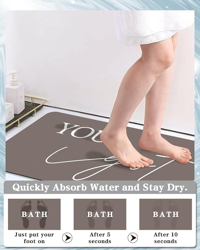 Bath Mat, Bathroom Mat Rugs Super Absorbent Shower Mats Non Slip Quick Dry Thin Rubber Mats for Bathroom Floor Fit Under Door, Shower Rug for Bathtub, Shower, Beige