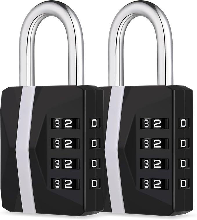 ZHEGE Locker Lock, Combination Lock Outdoor Weatherproof, [2023 Upgraded] Big White Number Lock for Gym, School, Toolbox, Fence Gate, Sheds, 4 Digit Padlock Heavy Duty (2 Pack, Black)
