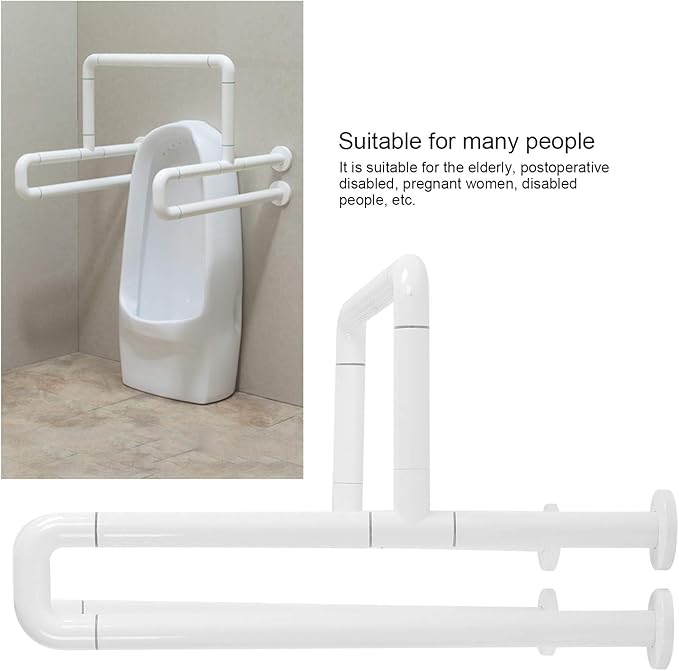 Respicefinem White Toilet Grab Bar Stainless Steel Bathroom Safety Hand Rail for Elderly with Fluorescent Ring Non Slip Surface Easy to Clean High Strength Suppo