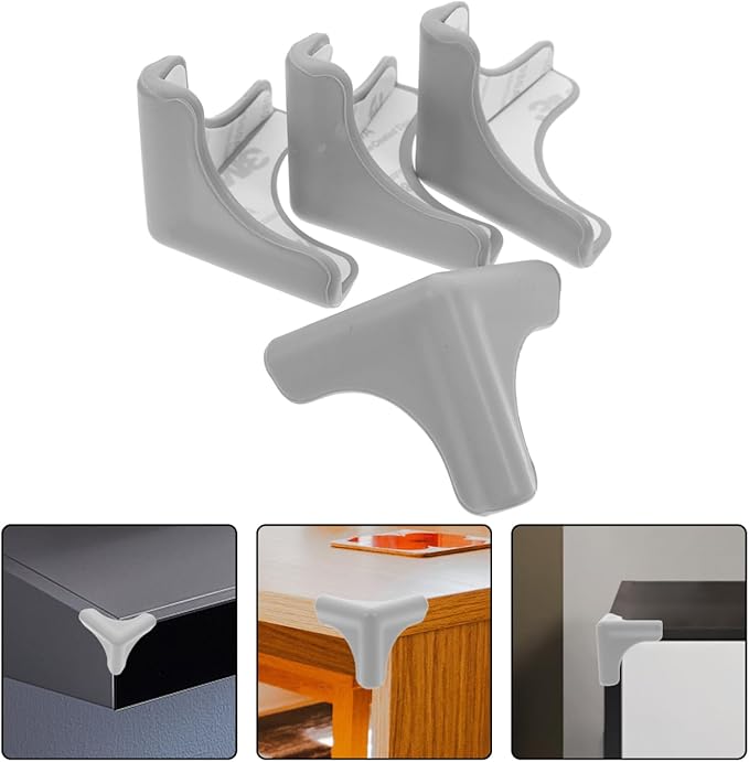 ARTIBETTER 4Pcs Grey Silicone Corner Protectors for Range Hood and Furniture, Anti-Collision Table Corner Guards for Home Safety and Edge Protection