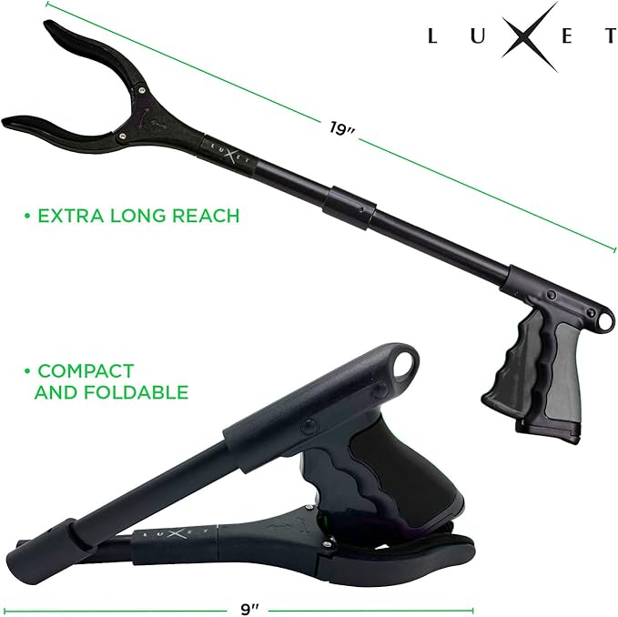 Grabber Tool 19" Aluminum Magnetic Claw, Rotating Lightweight Foldable Reacher Grabber Pickup Tool, Gripper Grabbers for Elderly Grab it Reaching Tool Trash Picker Grabber, Black, by Luxet