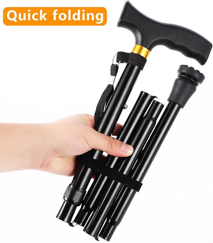 Walking Cane LIXIANG Cane for Man/Woman | Mobility & Daily Living Aids | 5-Level Height Adjustable Walking Stick | Comfortable Plastic T-Handle Portable Walking Stick Folding Cane