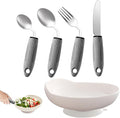 4Pcs Weighted Adaptive Utensils for Hand Tremors & Spill-Proof Scoop Plate with Suction Base – Practical Living Aids & Gifts for People with Parkinson's, Dementia, MS, Elderly & Disabled Adults