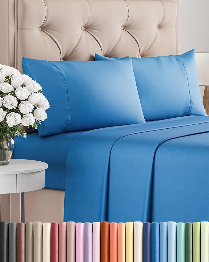 Twin XL 4 Piece Sheet Set - Cooling & Breathable Bed Sheets - Hotel Luxury Bed Sheets for Women, Men, Kids & Teens - Deep Pocket Bedding w/Easy Fit - Soft & Wrinkle Free - Twin XL Royal Blue Sheets