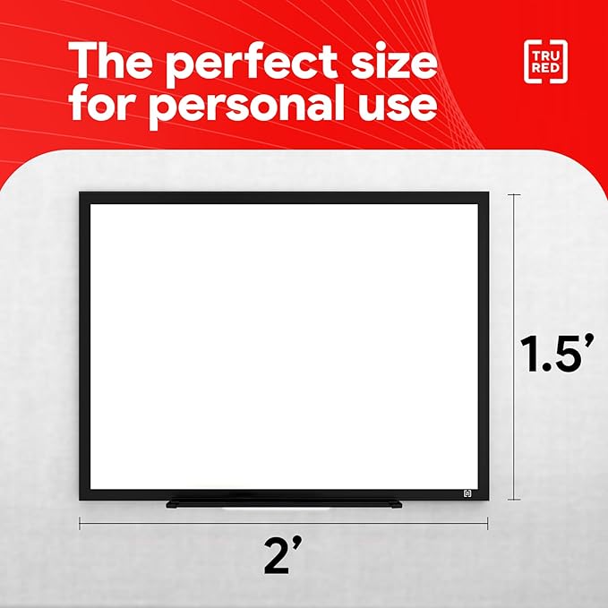 TRU RED Melamine Whiteboard | Dry Erase Board for Wall, White Board with Black Frame, for School, Home and Office, 2 ft x 1.5 ft