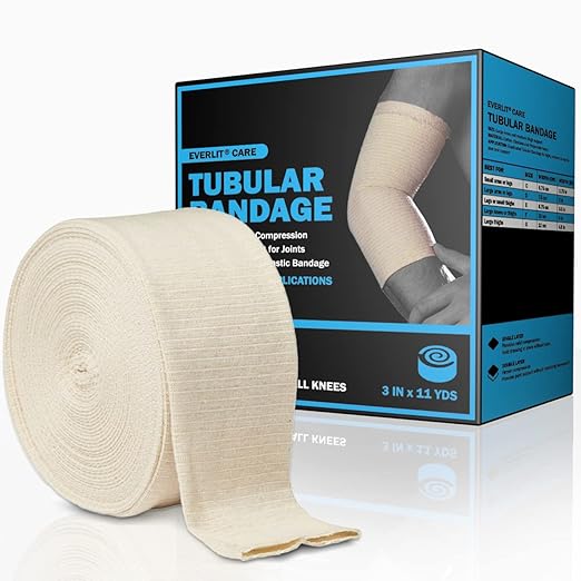 EVERLIT Elasticated Tubular Support Bandage | Stockinette Tubing for Large Arm, Knees, Legs | Light to Moderate Compression Bandage Roll For Tissue Support (Size D | 3" x 11 yd)