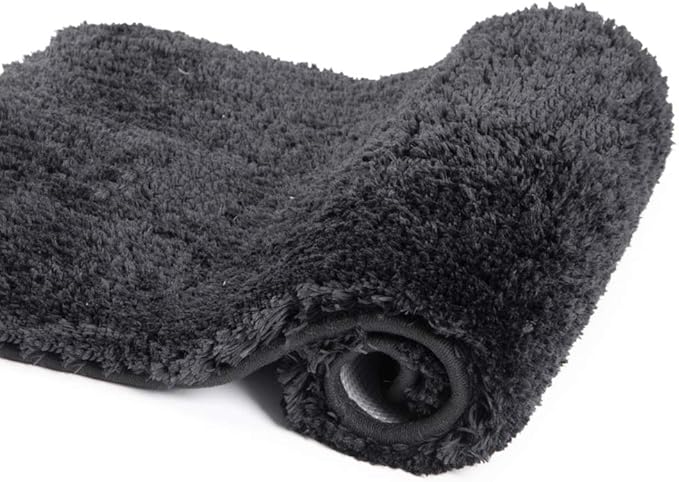 Walensee Large Bathroom Rug (24 x 48, Black) Extra Soft and Absorbent Shaggy Bath Mat Machine Washable Microfiber Non Slip Luxury Floor Mat