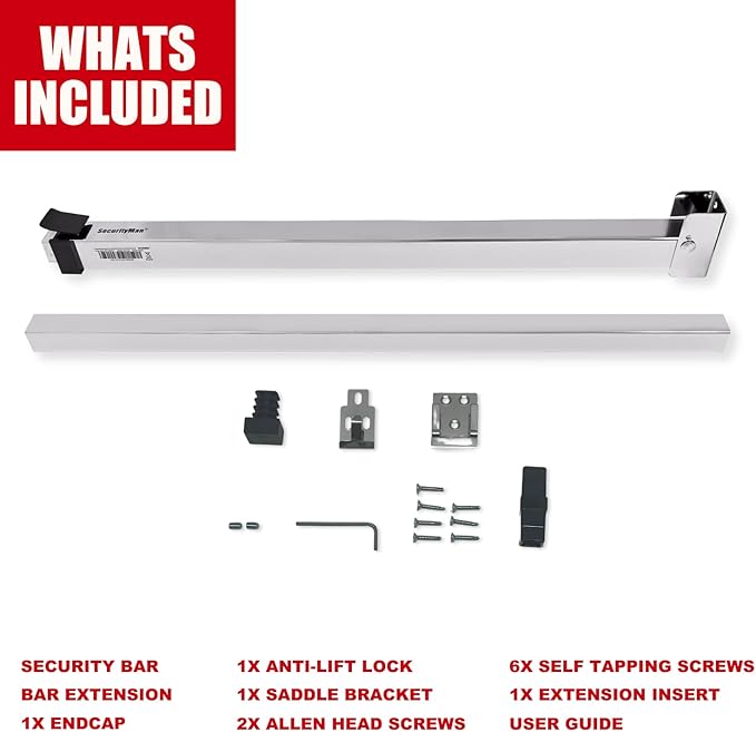 SECURITYMAN Sliding Door Security Bar-Child Proof Sliding Door Lock Bar with Anti Lift Lock - Fits Most Doors & Windows - Adjustable Patio Door Security Bar (18.75"- 51.1") Chrome