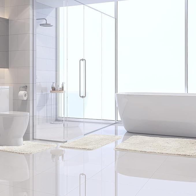 MIULEE Ivory Bathroom Runner Rug 24x60 Inches, Long Bath Mat for Bathroom Floor Bathtub Showers, Machine Washable Absorbent Microfiber Carpet with TPR Anti-Slip Back