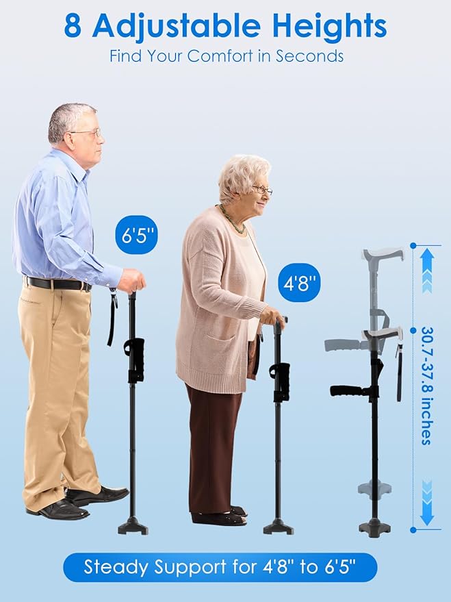 Adjustable Walking Cane for Women & Men for Stability, Self Standing Cane with Second Handle for Standing, 350lbs Heavy Duty Foldable Collapsible Folding Cane, Walking Sticks for Seniors & Adult