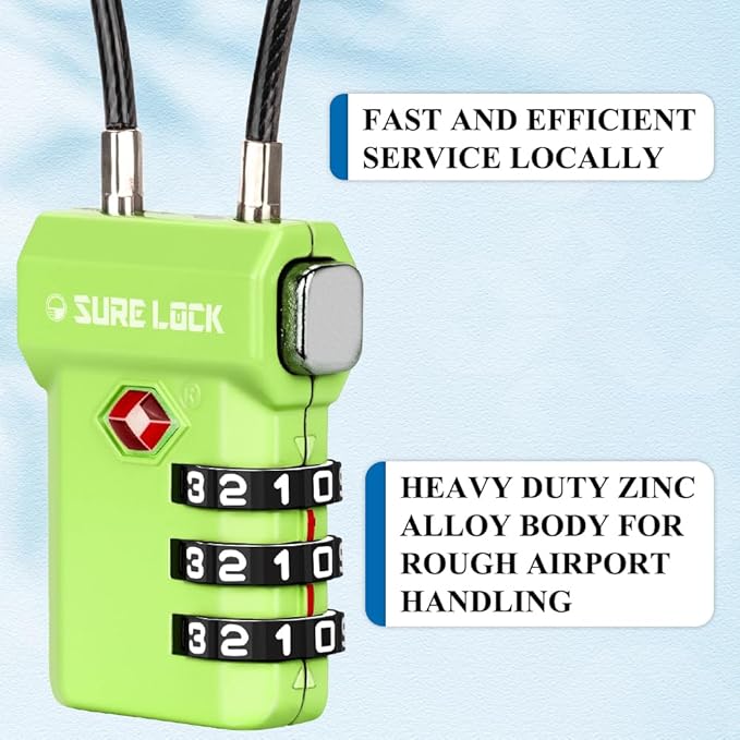 SURE LOCK TSA Approved 3-Digit Combination Luggage Locks – Open Alert Indicator, Re-settable Code with Zinc Alloy Body, Easy-Read Dials for Suitcase, Backpack, Gym Locker & Toolbox (Multiple Colors)