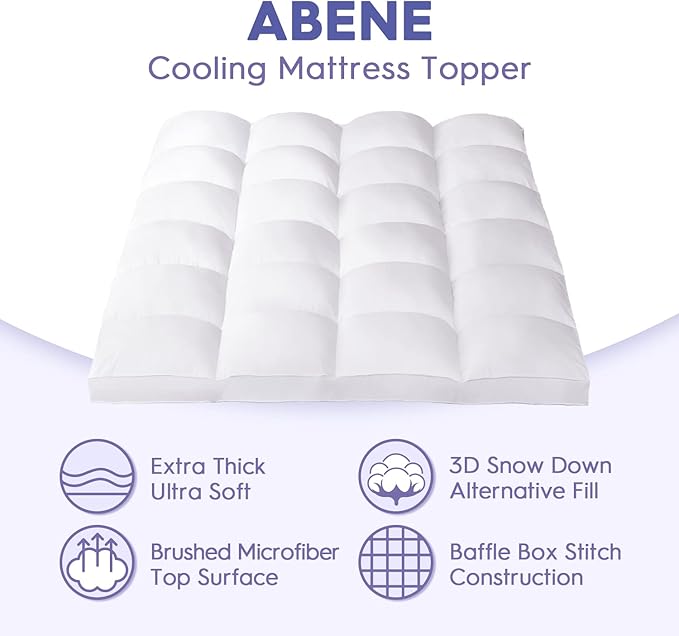 ABENE Twin XL Size Mattress Topper for College Dorm Essentials, Extra Long Mattress Pad Pillowtop, Soft Plush Mattress Cover Bed Topper with Deep Pocket, Overfilled Down Alternative Filling, White