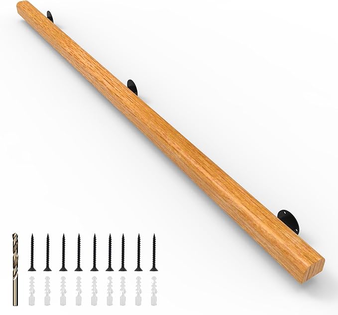8FT Wood Stair Handrails Wall Mount, Hand Railings for Stairs Indoor Outdoor, Non-Slip Staircase Handrail for Corridor, Lofts, Patio, Kindergarten Guardrail (Size: 8ft)
