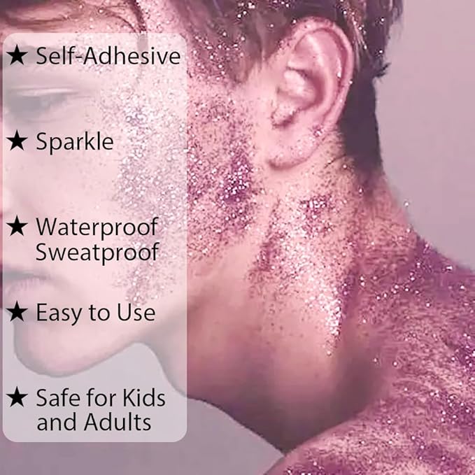 Mysense Pink Body Glitter Gel, Singer Concert Outfits Face Hair Glitter Makeup, Music Festival Rave Accessories, Chunky Glitter Mermaid Sequins, Sparkling Face Paint for Women Girls, 30g