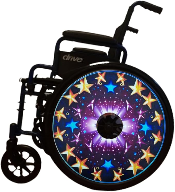 Designer Christmas Cover for Wheelchair Wheels, Waterproof Wheelchair Accessories, Aesthetics, Easy Install/Remove, Lightweight, for Adults and Kids (Super Star)