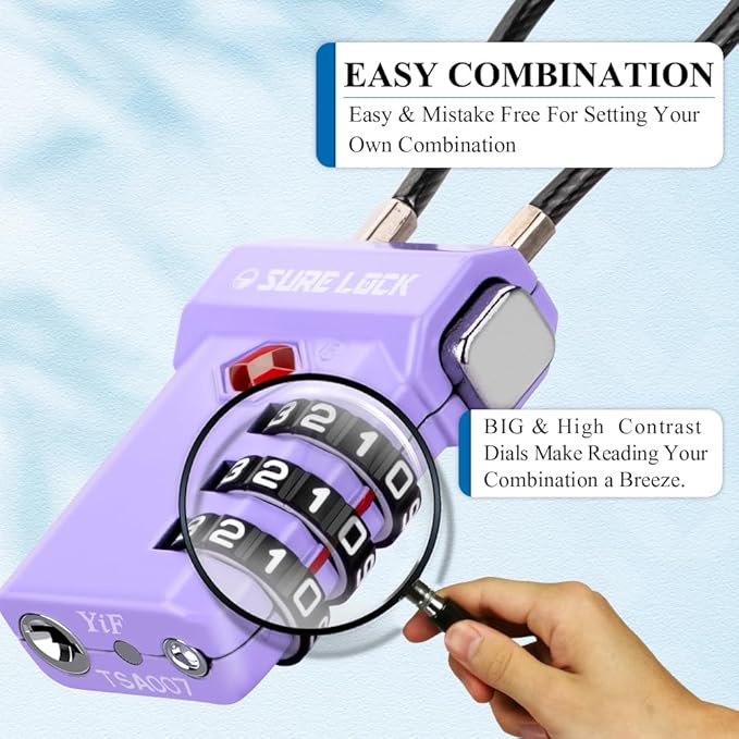 SURE LOCK TSA Approved 3-Digit Combination Luggage Locks – Open Alert Indicator, Re-settable Code with Zinc Alloy Body, Easy-Read Dials for Suitcase, Backpack, Gym Locker & Toolbox (Multiple Colors)