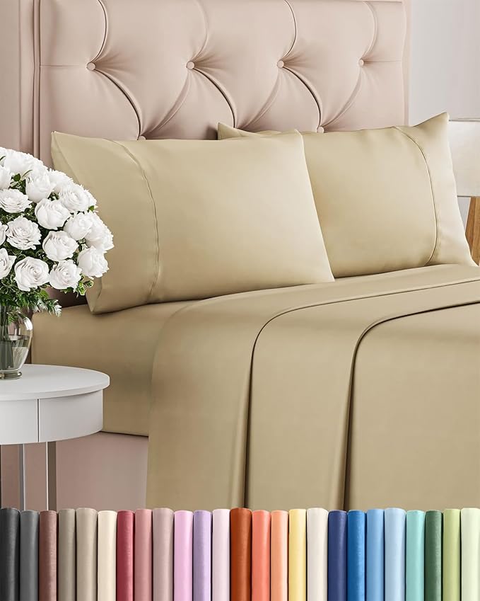 Twin 4 Piece Sheet Set - Cooling & Breathable Bed Sheets - Hotel Luxury Bed Sheets for Women, Men, Kids & Teens - Comfy Bedding with Deep Pockets & Easy Fit - Soft and Wrinkle Free - Twin Beige Sheets